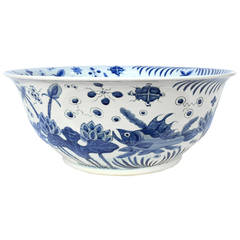 Vintage Chinese Blue and White Ocean Painted Bowl