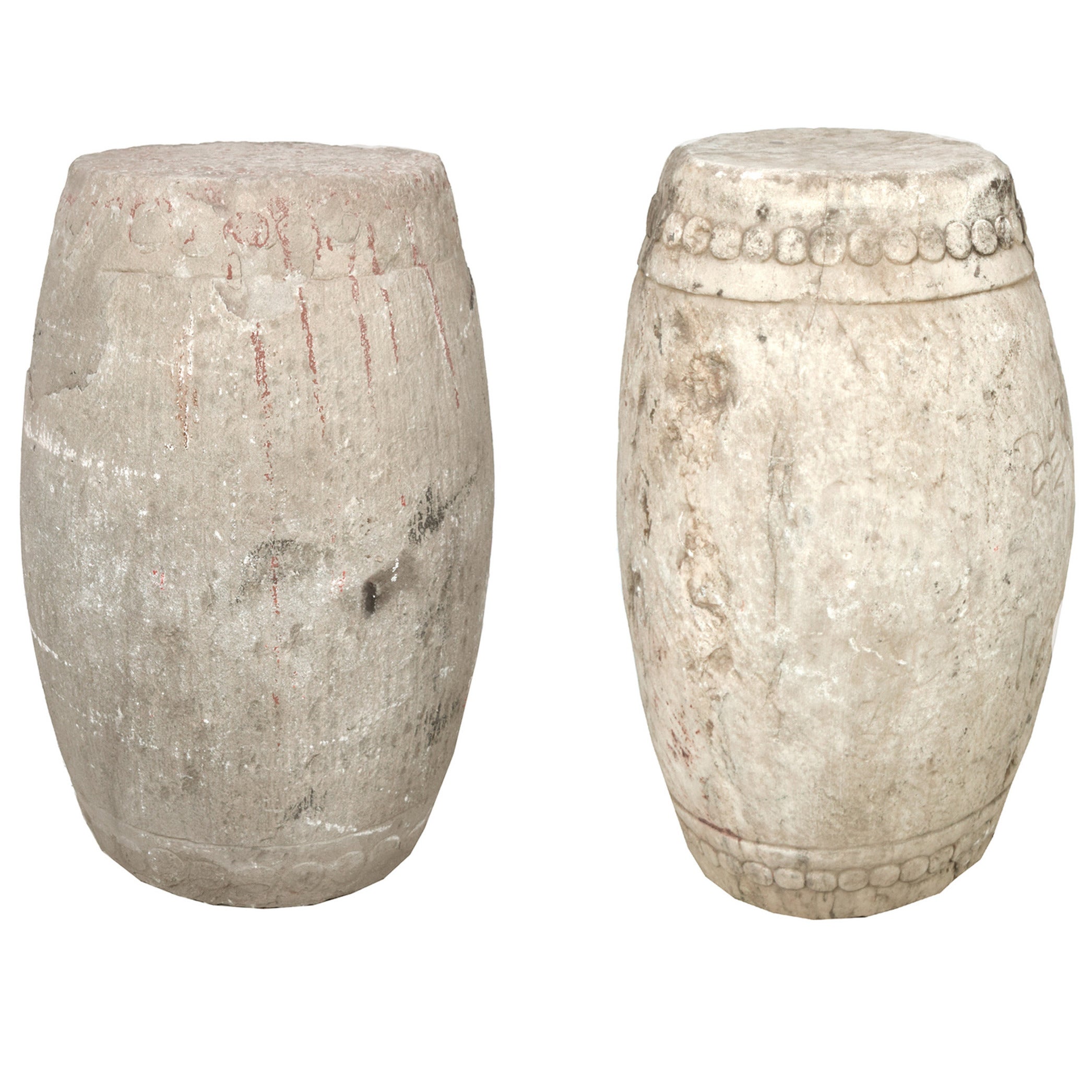 Pair of 19th Century Chinese Limestone Drum Stools
