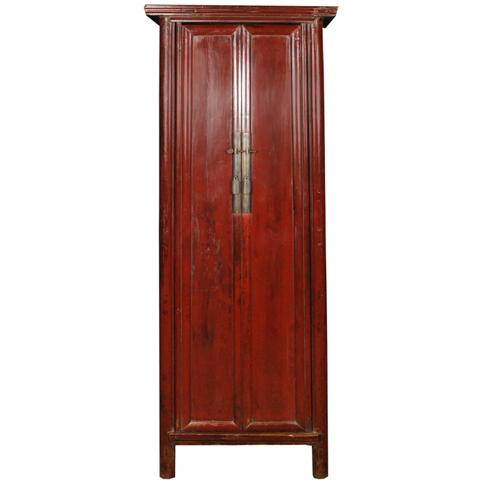 19th Century Chinese Two Door Red Lacquered Cabinet
