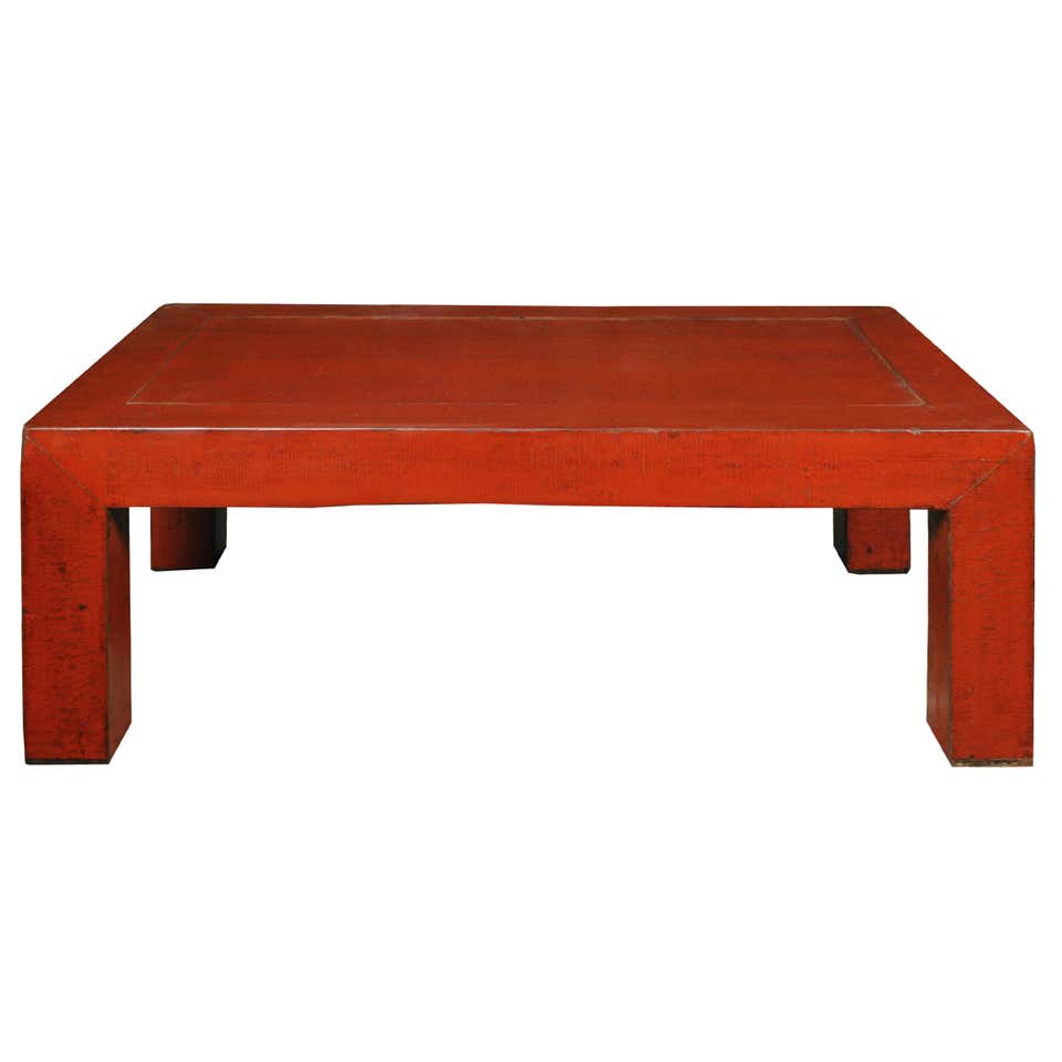 Red Crackle Lacquered Chinese Tea Table at 1stDibs