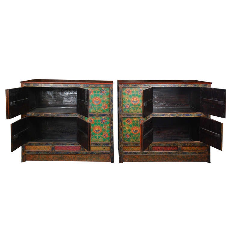Pair of Painted Lotus Cabinets 1