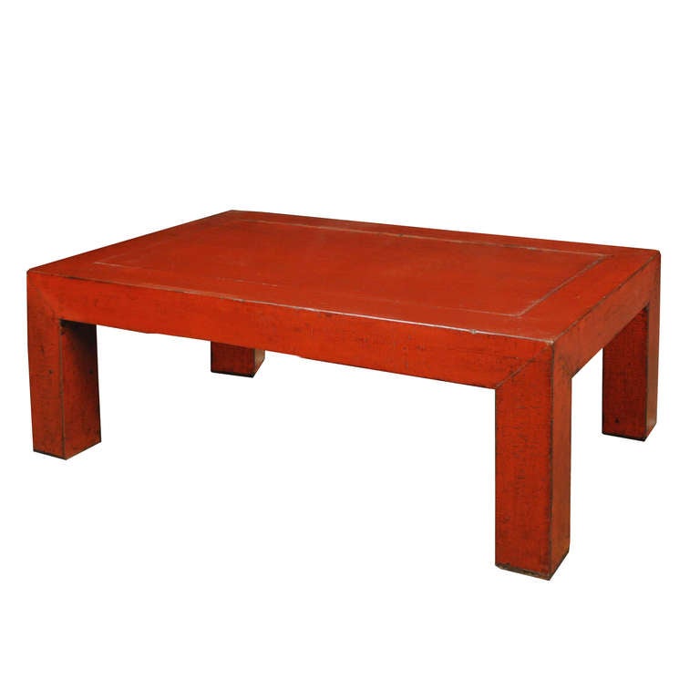 Red Crackle Lacquered Chinese Tea Table