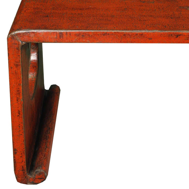 Elm 20th Century Chinese Red Crackle Lacquered Low Table