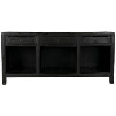 19th c. Chinese Three-Drawer Open Shelf Square Corner Cabinet