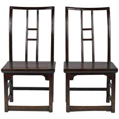 Antique 19th Century Chinese Pair of Lacquered Spindle Back Chairs