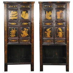 Pair of Early 20th Century Chinese Gilt Painted Cabinets