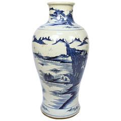 Early 20th Century Chinese Blue and White Shan Shui Vase 8
