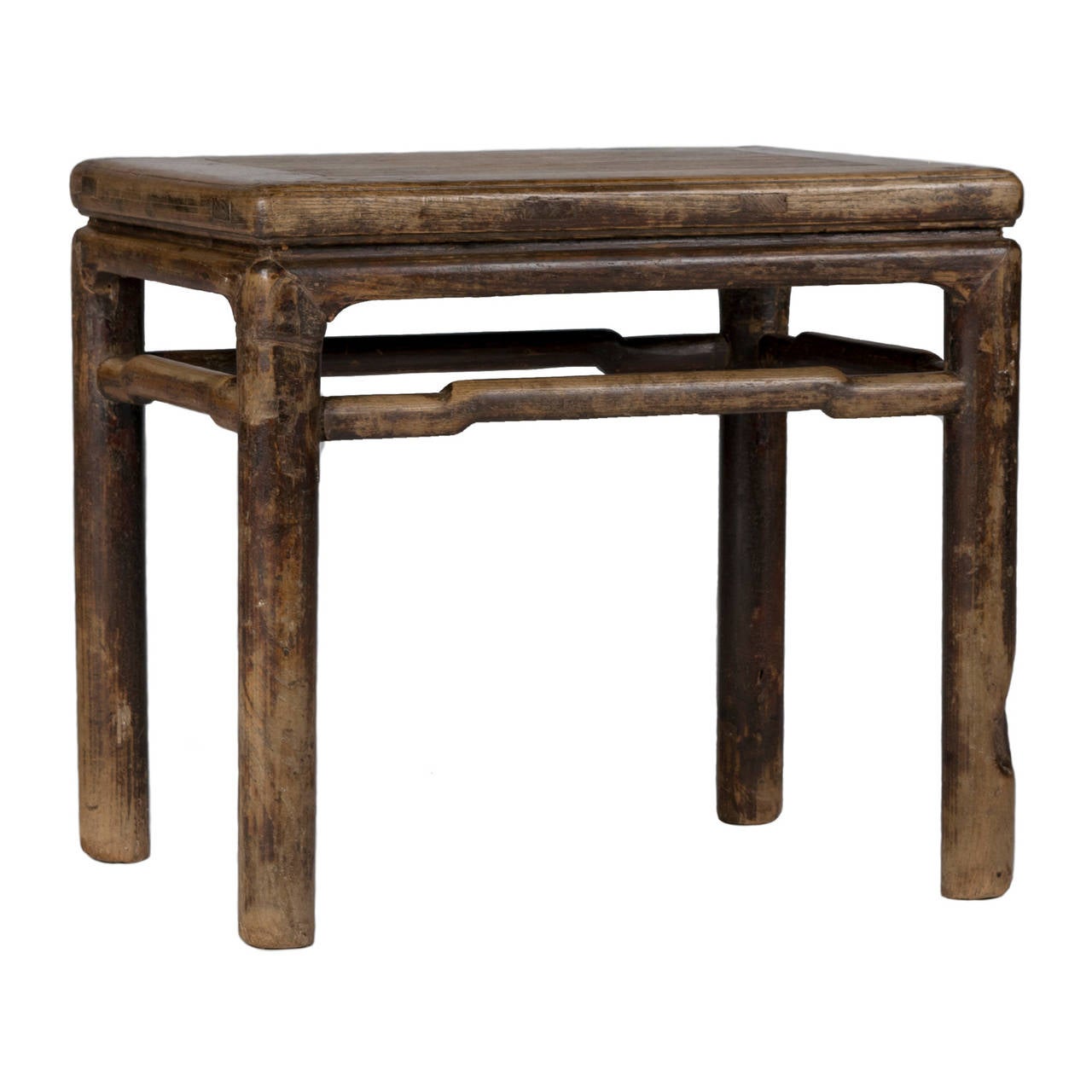 Elmwood round Ming leg half stool with recessed waist and humpback stretchers.