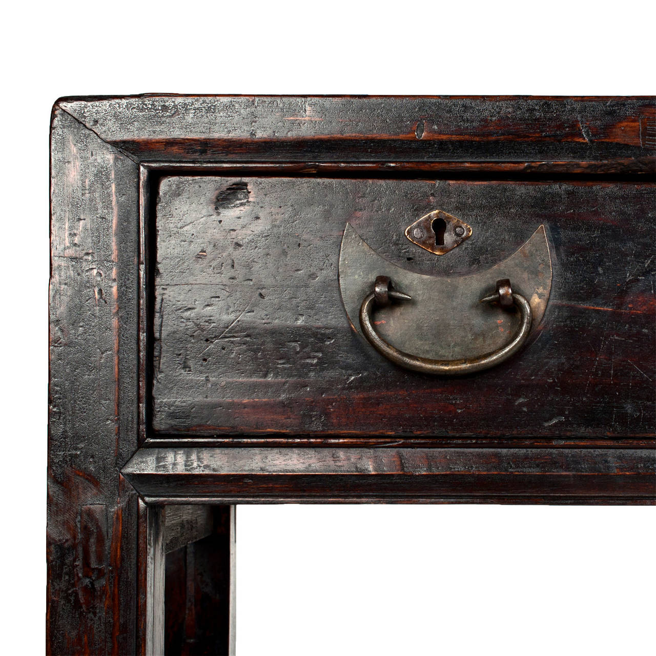 Qing 19th Century Chinese Three-Drawer Quarter Moon Table