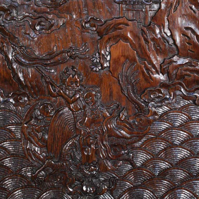 Chinese Set of Six 19th Century Rosewood Carved Panels