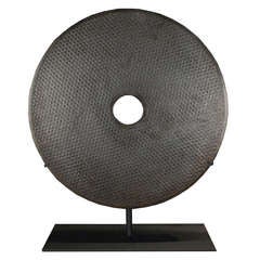 Chinese Carved Stone Bi Disc on Stand