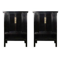 Pair of 19th Century Chinese Black Lacquer Cabinets