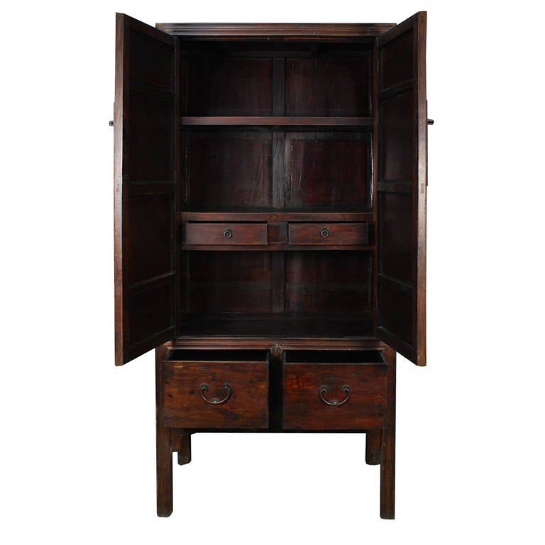 19th Century Chinese Two-Door and Two-Drawer Tall Cabinet