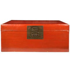 Early 20th Century Chinese Red Lacquered Lingzhi Trunk