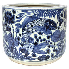 Early 20th Century Chinese Blue and White Fish Vessel