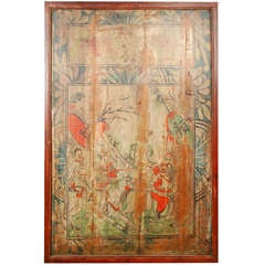 19th Century Painted Bed Panel with Horses and Riders