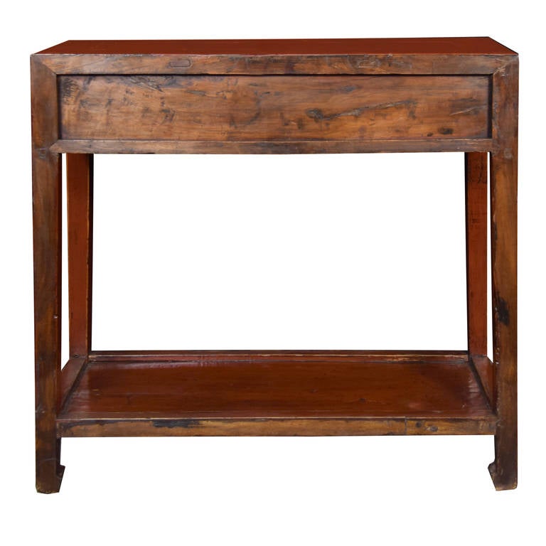 Early 20th Century Chinese, Four Drawer Red Lacquer Table with Shelf 3