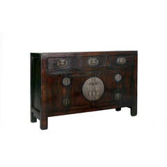 19th c. Chinese Two Door Three Drawer Square Corner Coffer