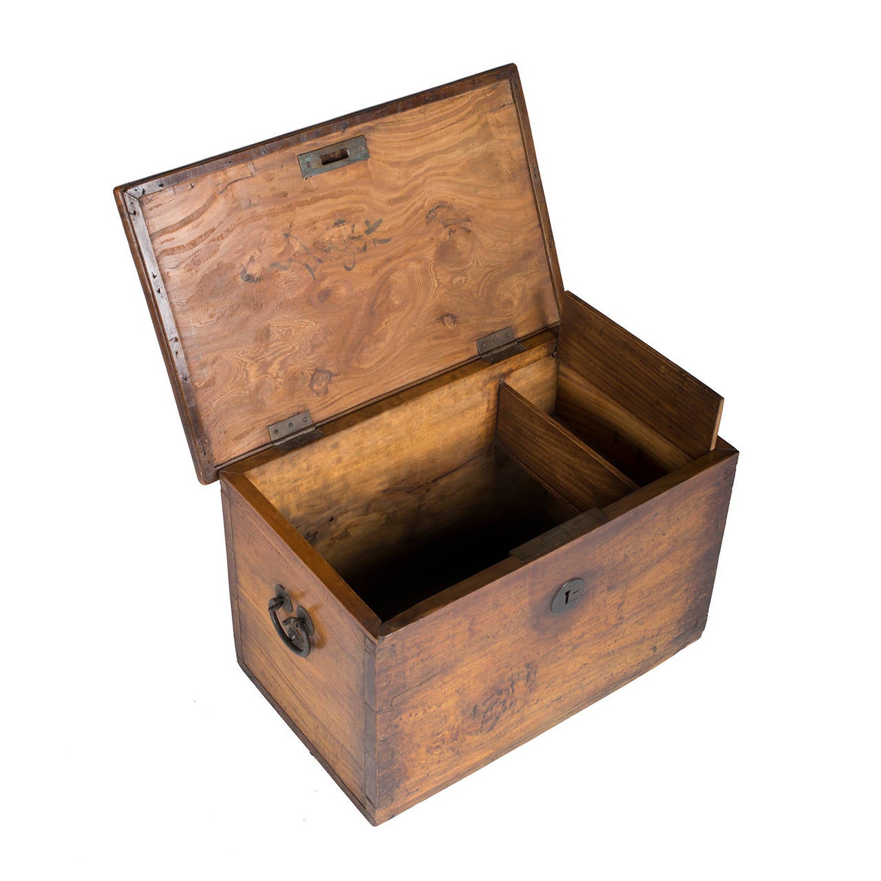 Early 20th century Chinese walnut blanket chest with brass hardware.