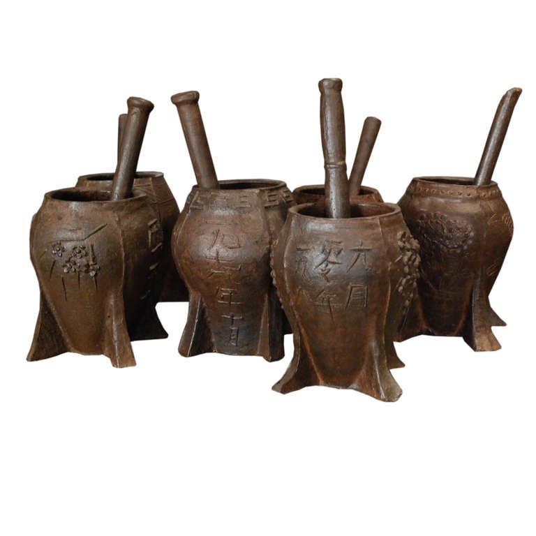 19th Century Chinese Iron Mortars and Pestles For Sale at 1stDibs