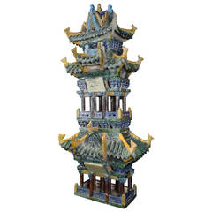 Late Qing Polychrome Ceramic Pagoda