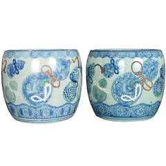 Early 20th Century Blue and White Pots with Double Gourd Motif