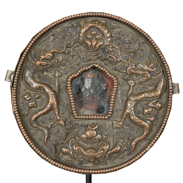 19th Century Round Traveling Shrine on Stand