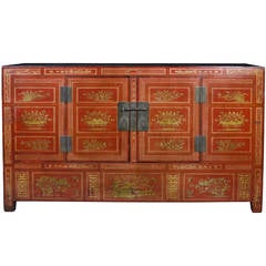 Red Lacquer Gilt Botanical Wedding Coffer