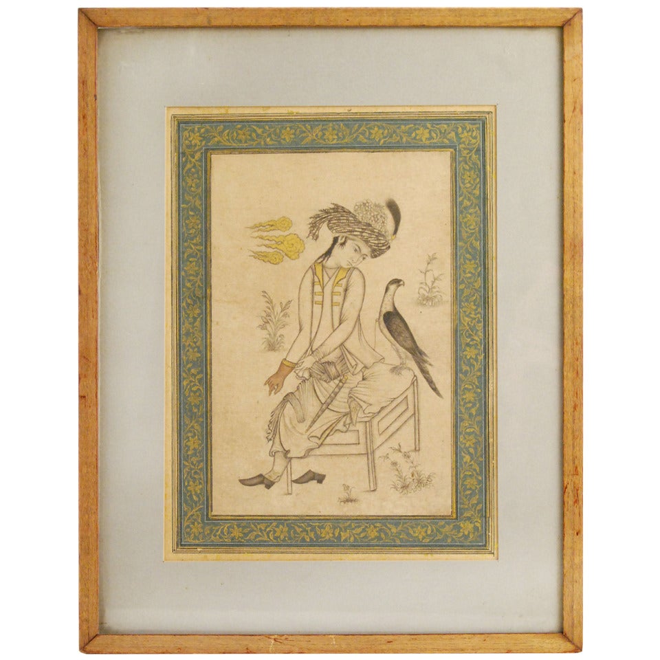 Peinture Miniature Persane Originale Raphael Archange Sur Tapis Bukhara - Inde