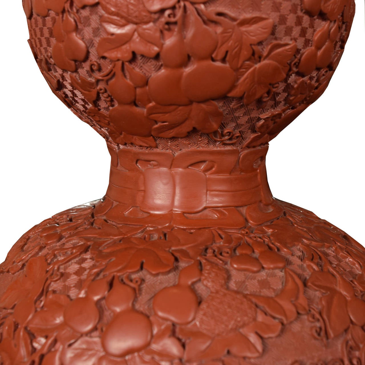 19th Century Pair of Chinese Lacquer Cinnabar Double Gourd Vases