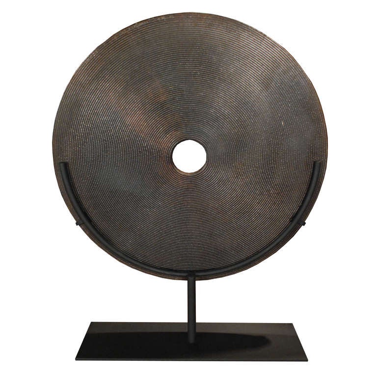 20th Century Chinese Carved Stone Bi Disc on Stand