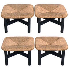 Four Woven Rush Stools or Ottomans in the manner of Charlotte Perriand