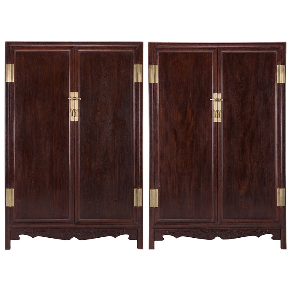Pair of Chinese Ironwood Book Cabinets