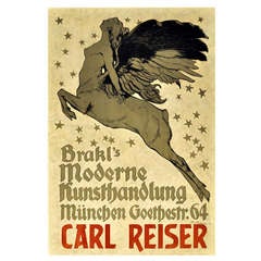 Original 1907 Art Nouveau Poster by Munzer - Modern Art - Carl Reiser Exhibition