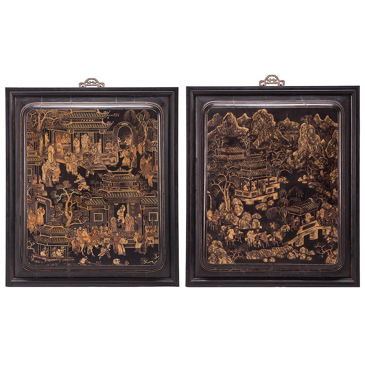 "Palace Park" Pair of Gilt Painted Panels