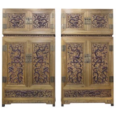 Pair of Ornate Cedar and Zitan Compound Cabinets