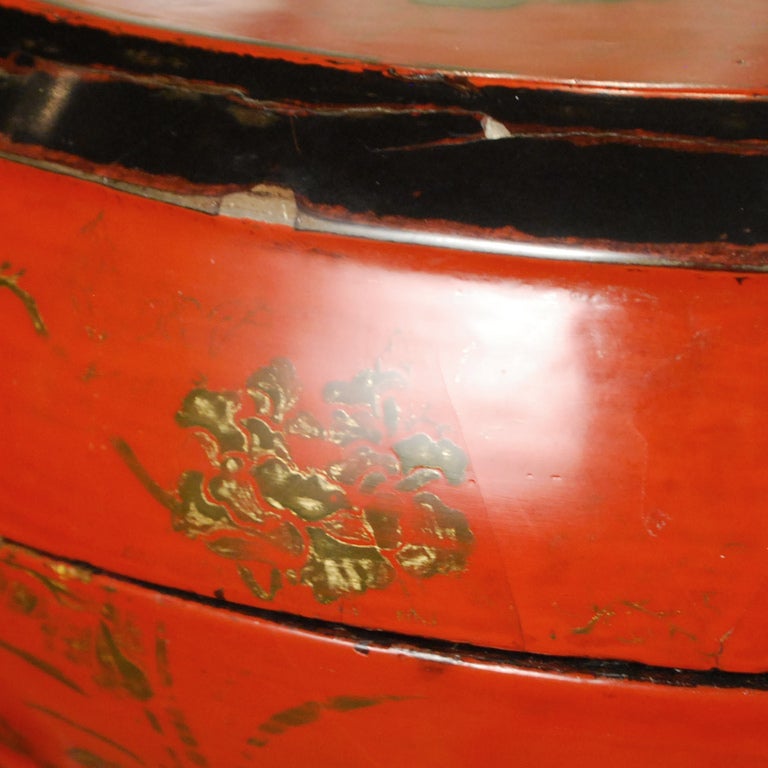 Wood 19th Century Chinese Red Lacquer Peony Box