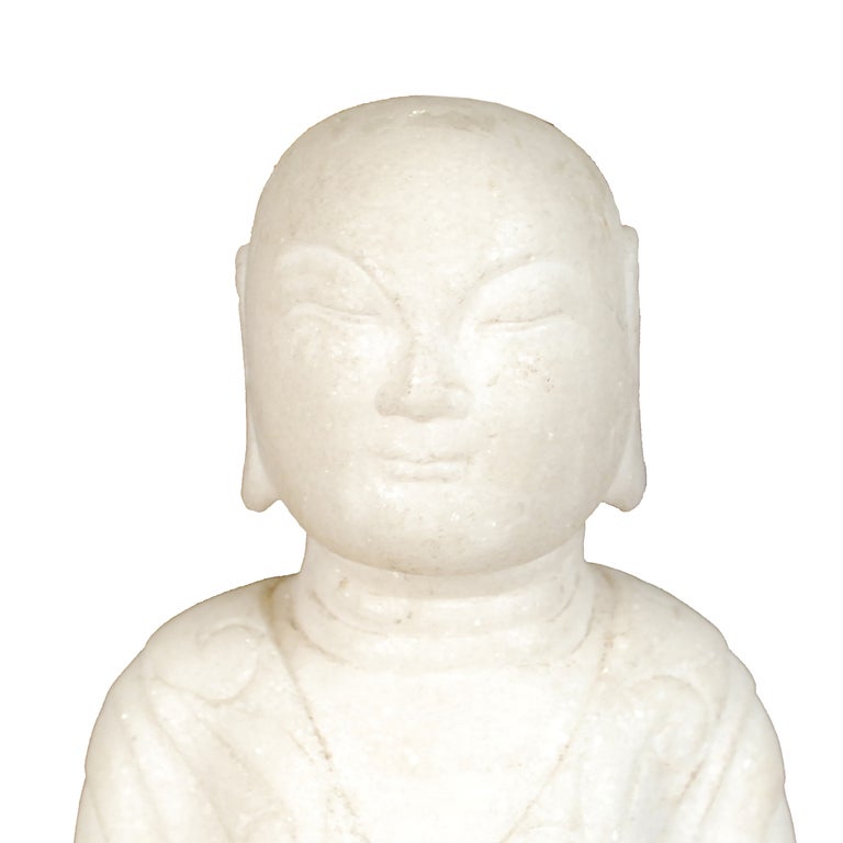 20th Century Chinese Carved Marble Medicine Buddha In Excellent Condition In Chicago, IL