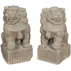 Pair of Carved Limestone Fu Dogs 10