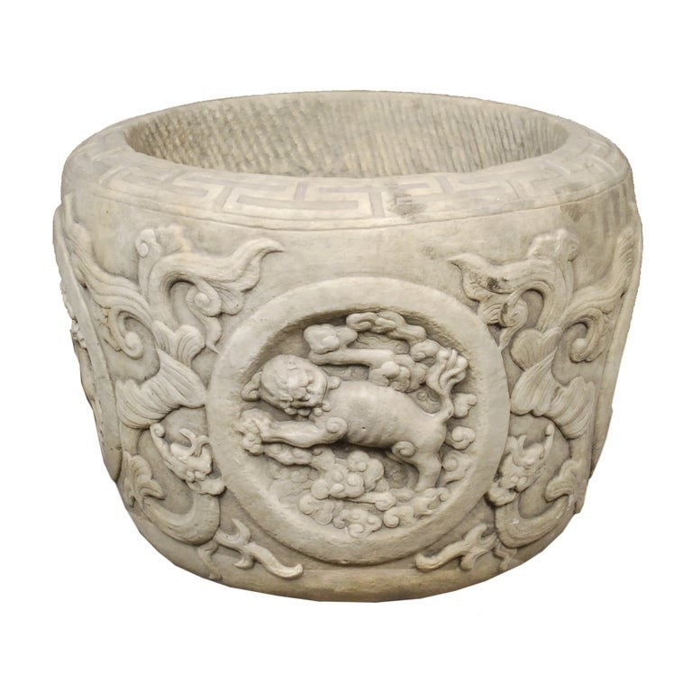 Stone 19th Century Chinese Imperial Dragon Basin