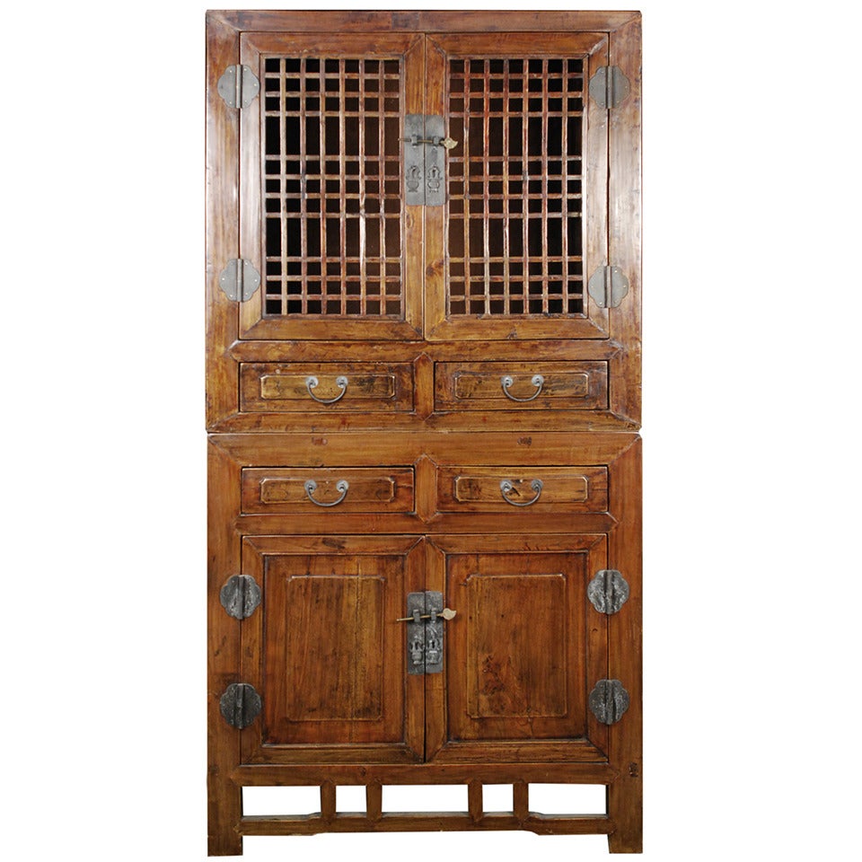 19th Century Chinese Stacking Cabinet with Lattice Doors