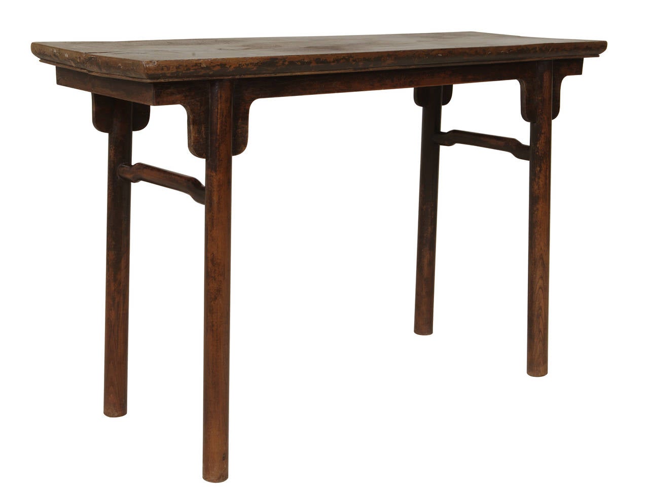 A jumu, or Southern Elmwood, wine table from Jiangsu Province from c. 1800 with stretchers on two sides.