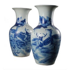 Pair of Blue and White Urns