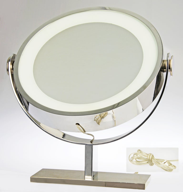 Stainless Steel Large Karl Springer Chrome Magnifying Vanity Mirror