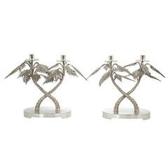 Pair of Art Deco Palm Tree Silver Plate Candelabrum