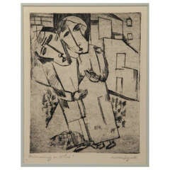 German Expressionist  Etching "Embracing the Wife" by Lasar Segall