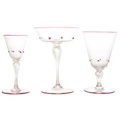 Vintage Murano Handblown Salviati & Co. Venetian Glass Stemware Goblet Set