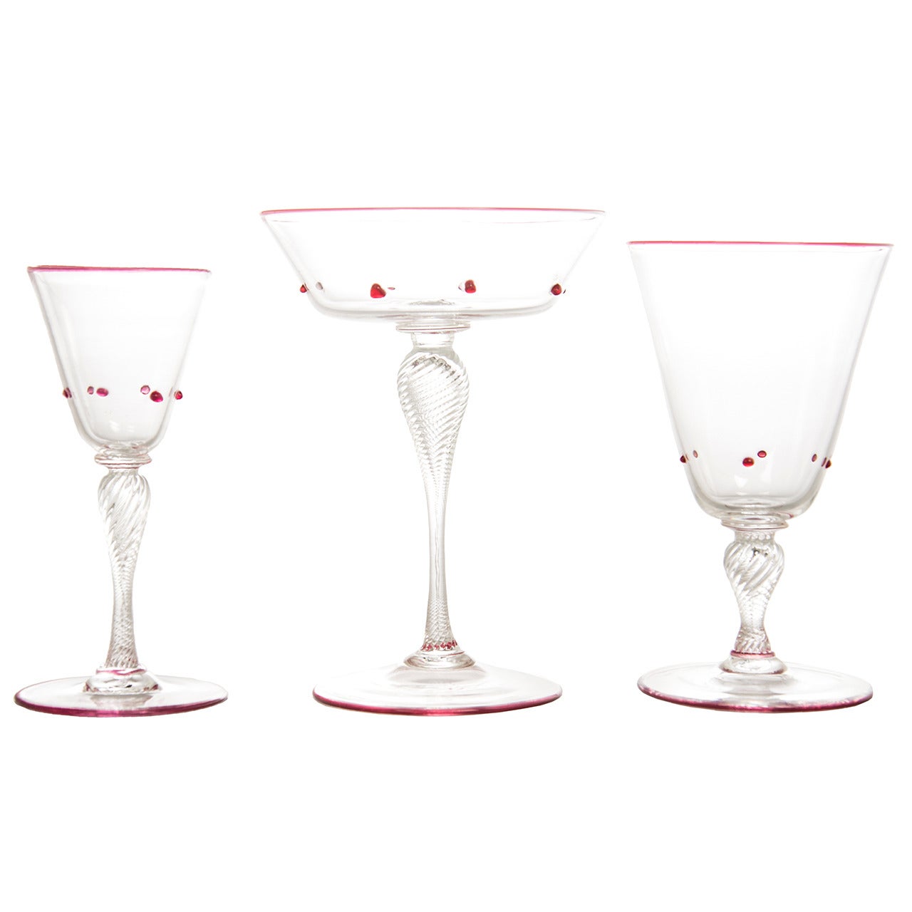 Murano Handblown Salviati 
Co. Venetian Glass Stemware Goblet Set