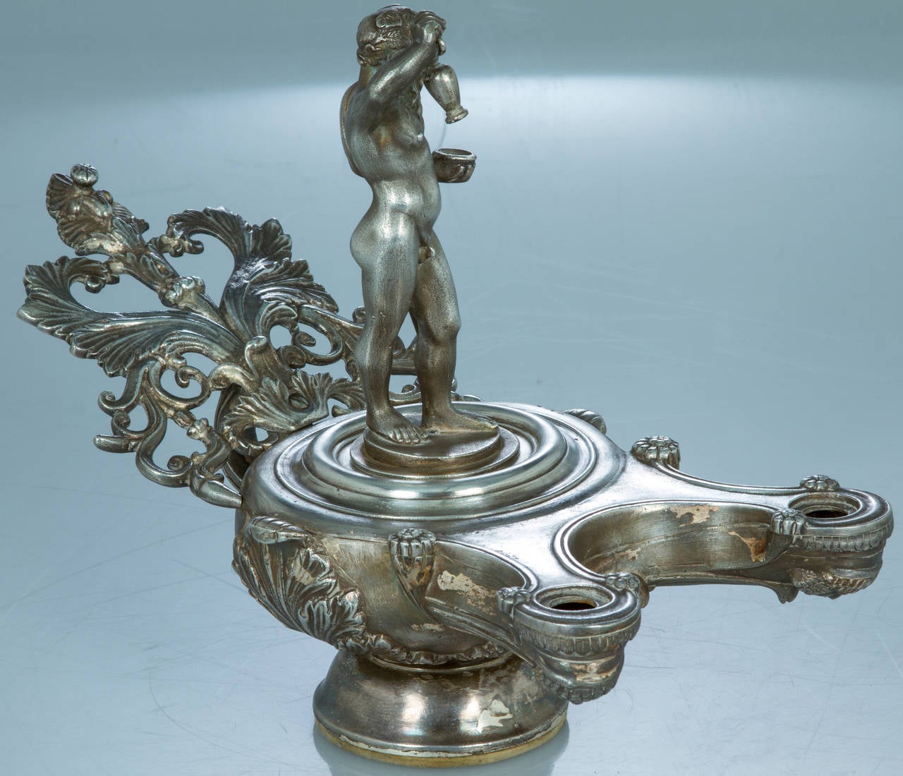 Italian Silvered Bronze Grand Tour Oil Lamp