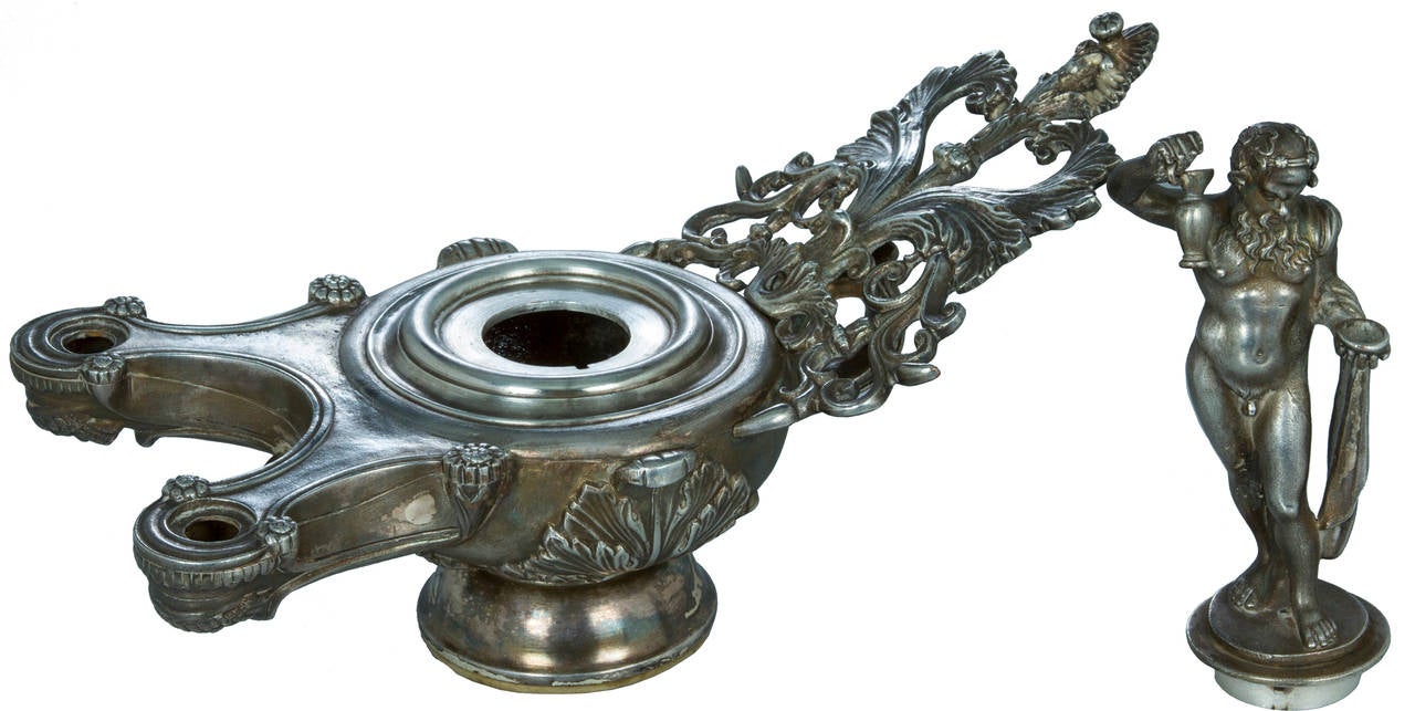 Silvered Bronze Grand Tour Oil Lamp In Excellent Condition In Chicago, IL